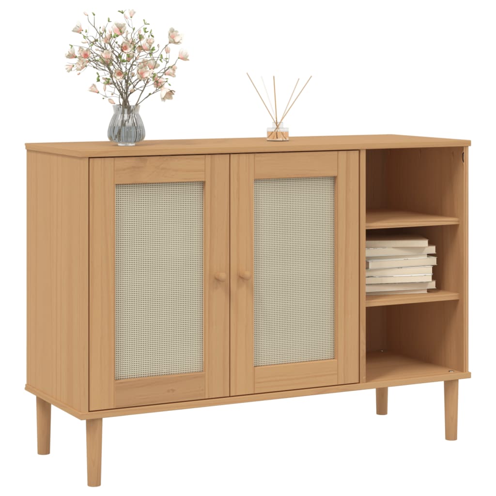 vidaXL Sideboard "SENJA" Rattan Look Brown 112x40x80cm Solid Wood Pine