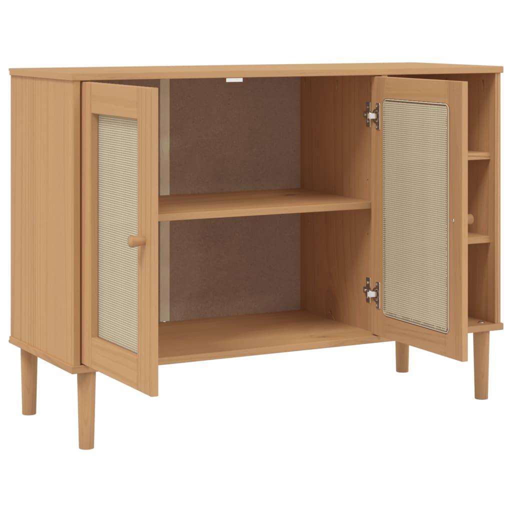 vidaXL Sideboard "SENJA" Rattan Look Brown 112x40x80cm Solid Wood Pine