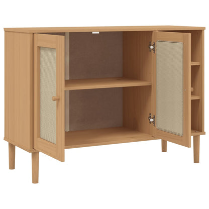 vidaXL Sideboard "SENJA" Rattan Look Brown 112x40x80cm Solid Wood Pine