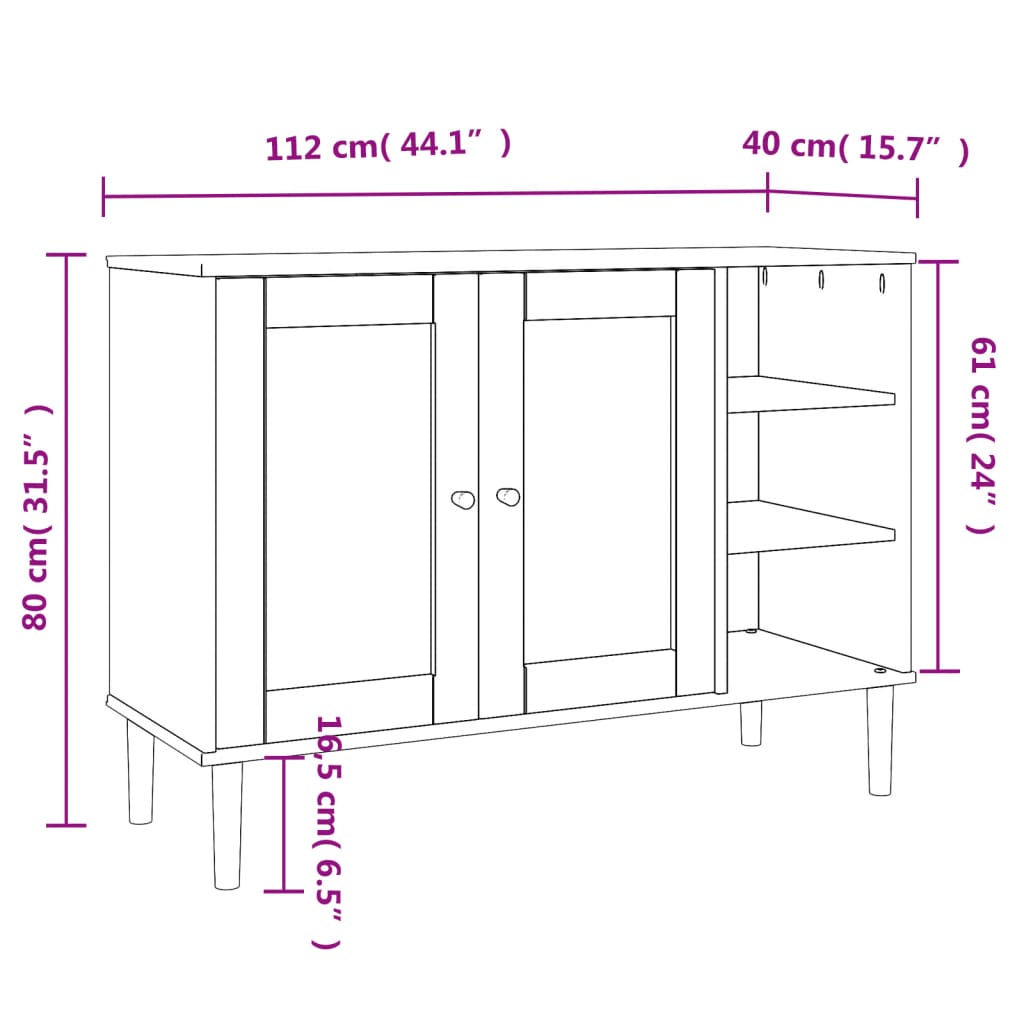 vidaXL Sideboard SENJA Rattan Look White 112x40x80cm Solid Wood Pine