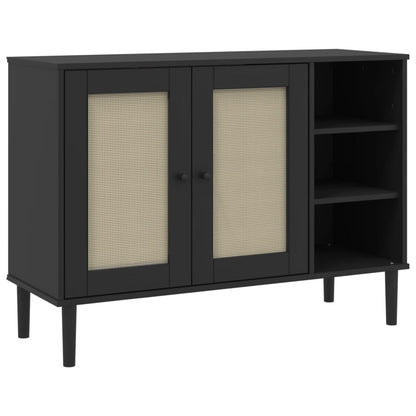 vidaXL Sideboard | Black | Solid pine wood, Engineered wood, Poly rattan | Large