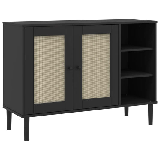 vidaXL Sideboard | Black | Solid pine wood, Engineered wood, Poly rattan | Large
