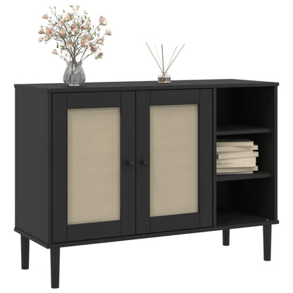 vidaXL Sideboard | Black | Solid pine wood, Engineered wood, Poly rattan | Large
