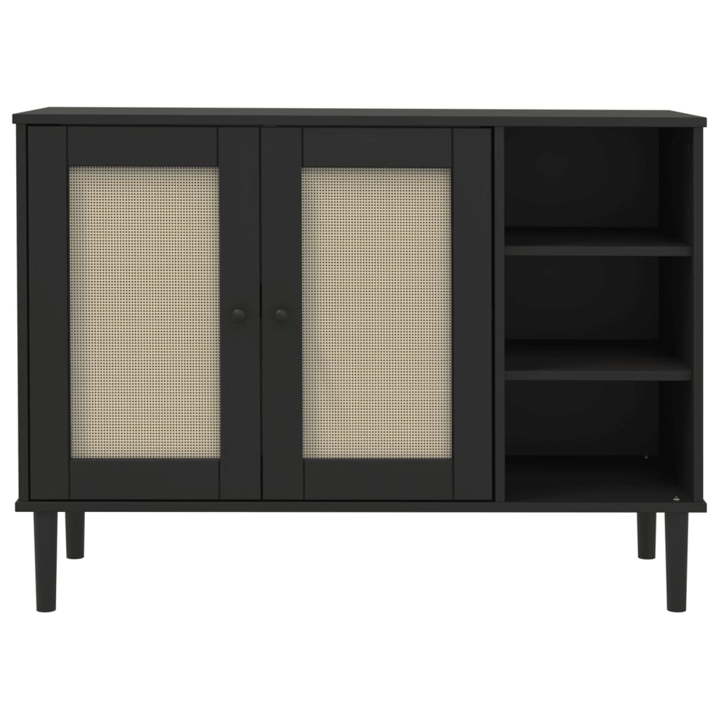 vidaXL Sideboard | Black | Solid pine wood, Engineered wood, Poly rattan | Large