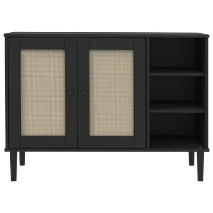 vidaXL Sideboard | Black | Solid pine wood, Engineered wood, Poly rattan | Large