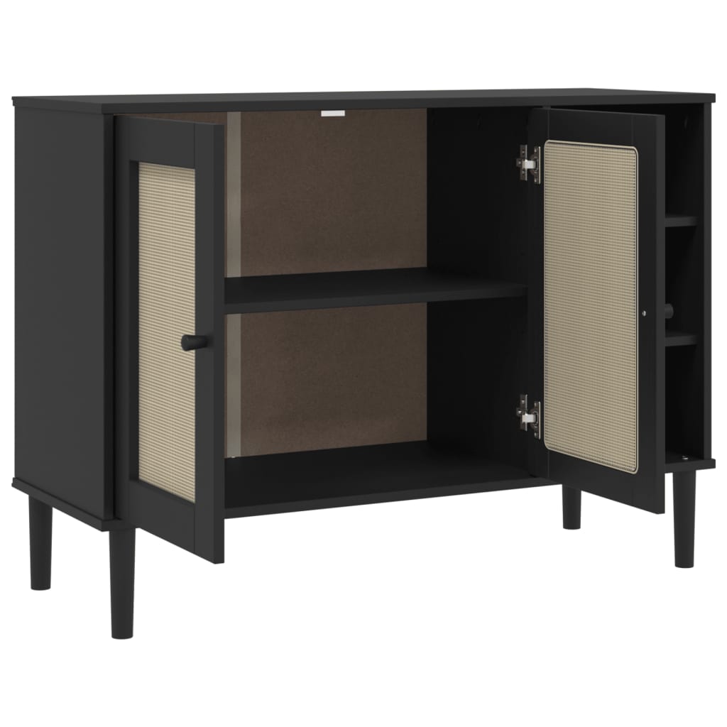 vidaXL Sideboard | Black | Solid pine wood, Engineered wood, Poly rattan | Large