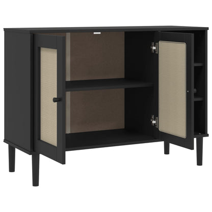 vidaXL Sideboard | Black | Solid pine wood, Engineered wood, Poly rattan | Large