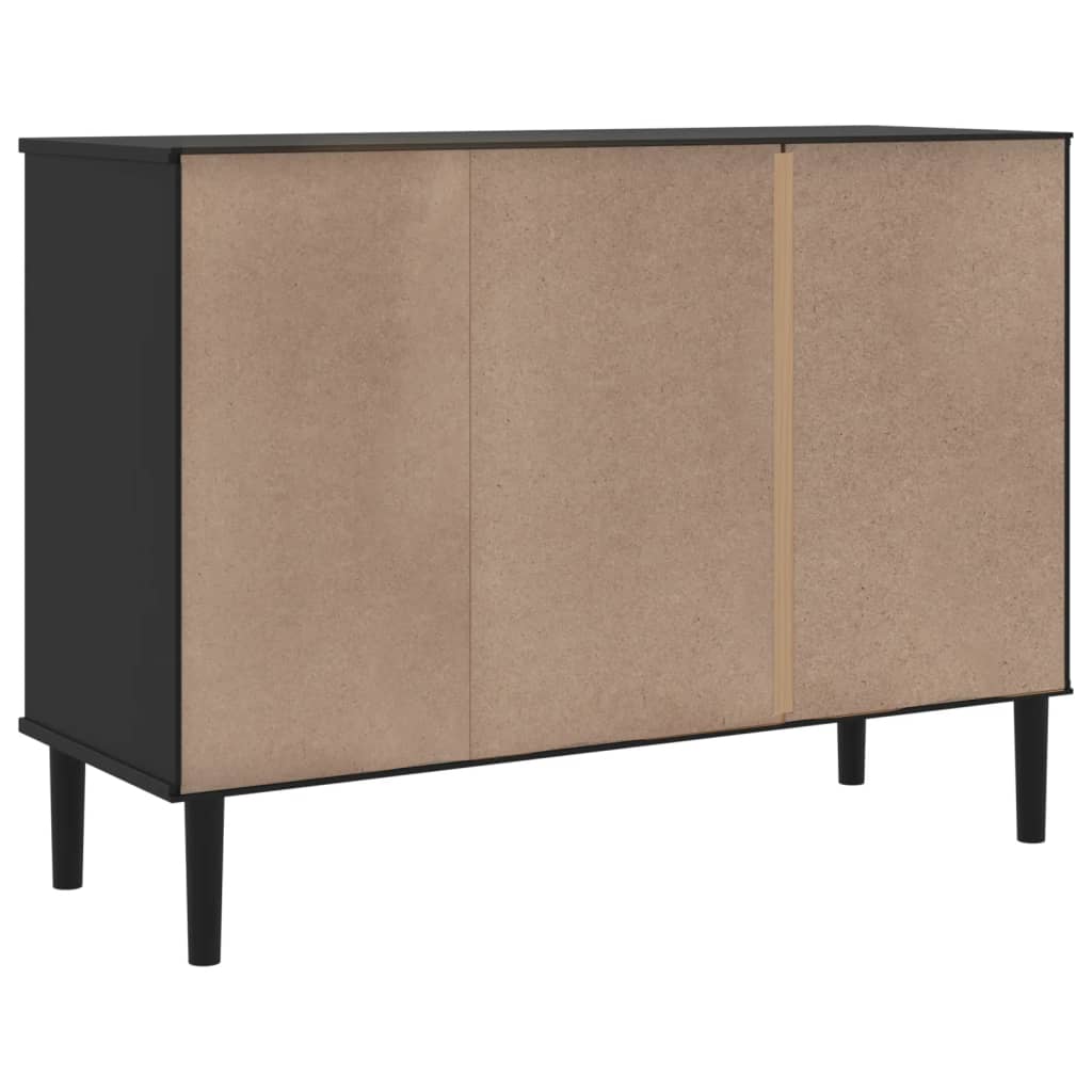 vidaXL Sideboard | Black | Solid pine wood, Engineered wood, Poly rattan | Large