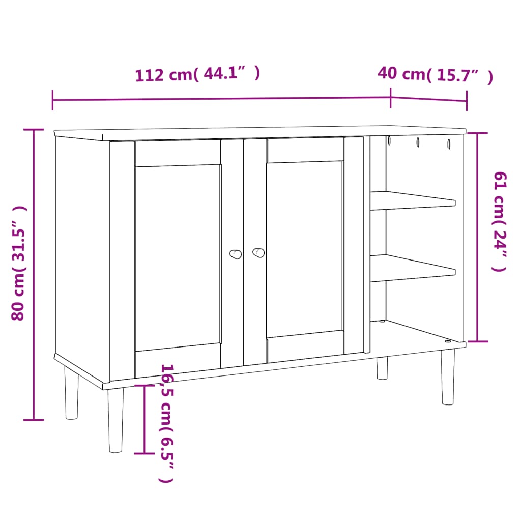 vidaXL Sideboard | Black | Solid pine wood, Engineered wood, Poly rattan | Large