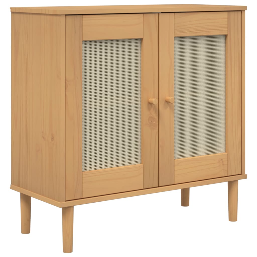 vidaXL Sideboard "SENJA" Rattan Look Brown 80x35x80 cm Solid Wood Pine