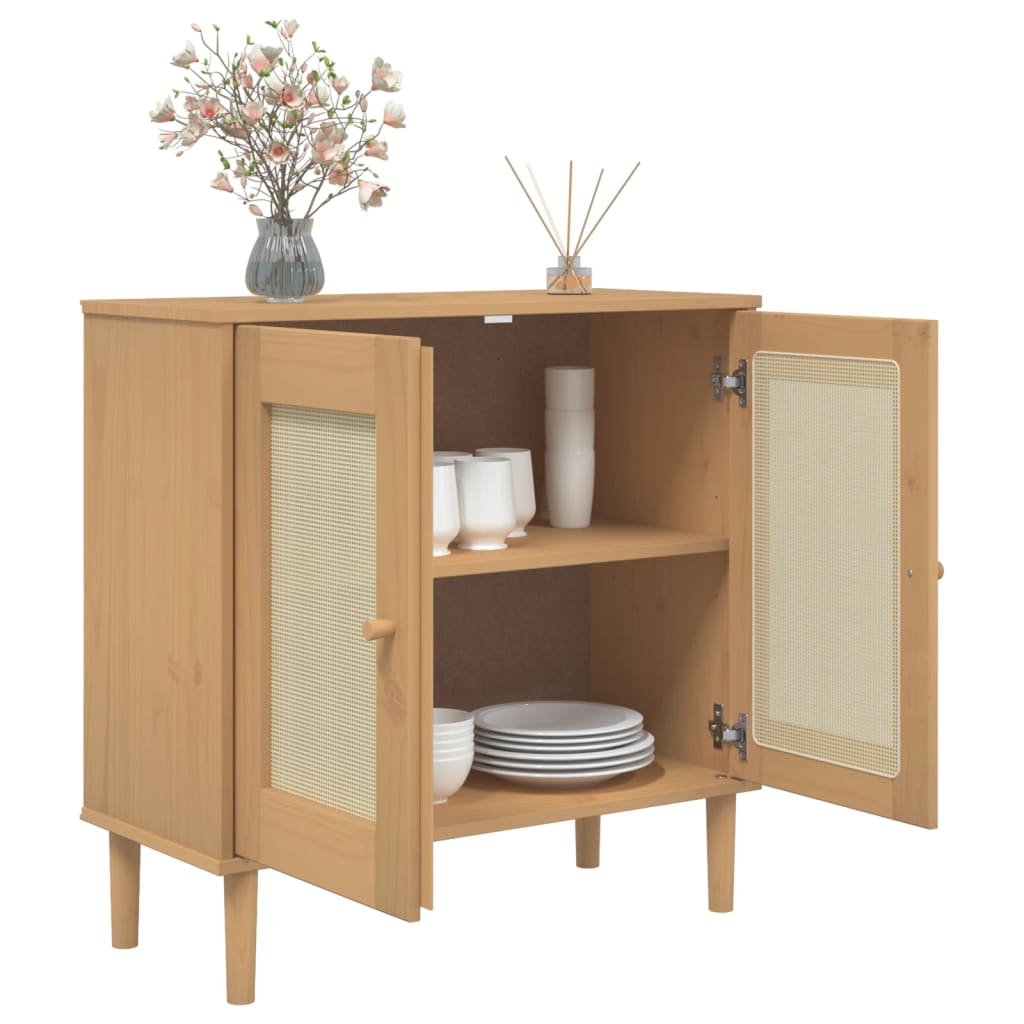 vidaXL Sideboard "SENJA" Rattan Look Brown 80x35x80 cm Solid Wood Pine