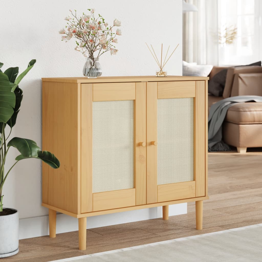 vidaXL Sideboard "SENJA" Rattan Look Brown 80x35x80 cm Solid Wood Pine