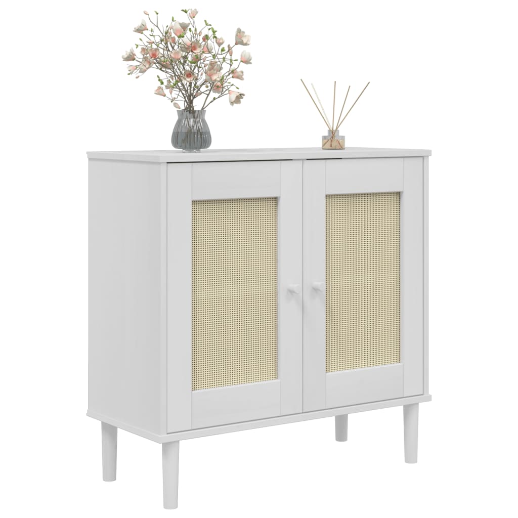 vidaXL Sideboard "SENJA" Rattan Look White 80x35x80 cm Solid Wood Pine