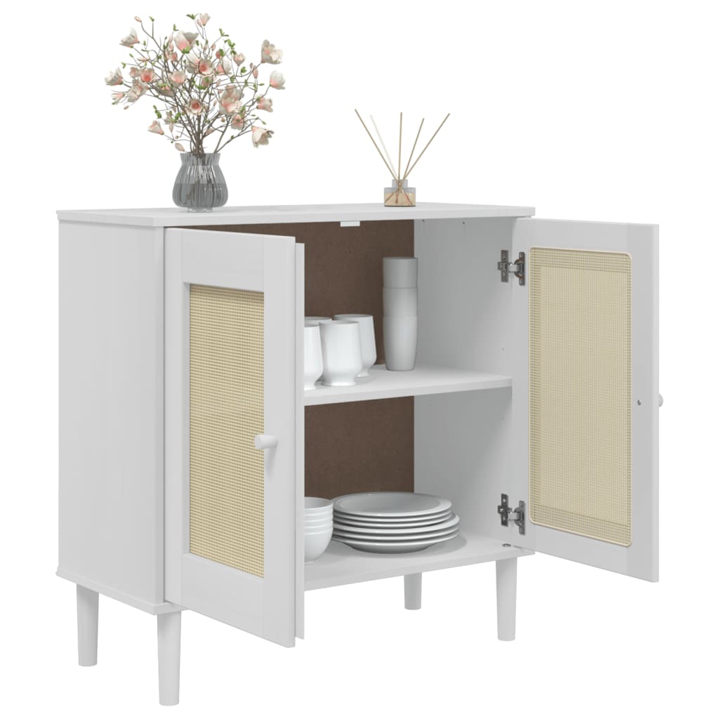 vidaXL Sideboard "SENJA" Rattan Look White 80x35x80 cm Solid Wood Pine