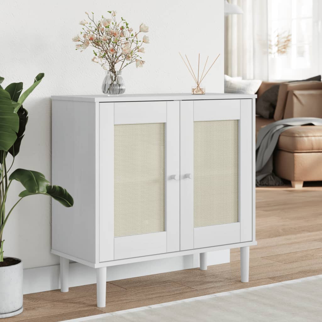vidaXL Sideboard "SENJA" Rattan Look White 80x35x80 cm Solid Wood Pine