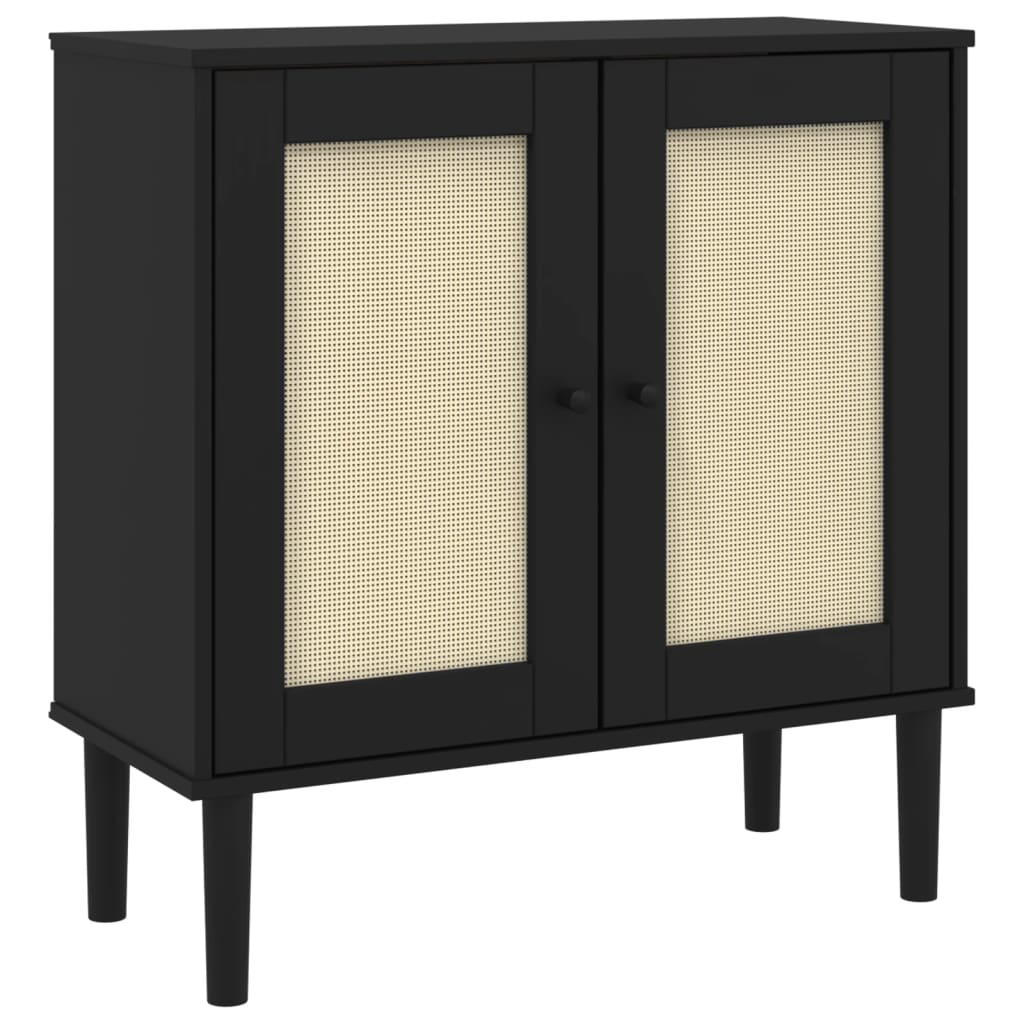 vidaXL Sideboard "SENJA" Rattan Look Black 80x35x80 cm Solid Wood Pine
