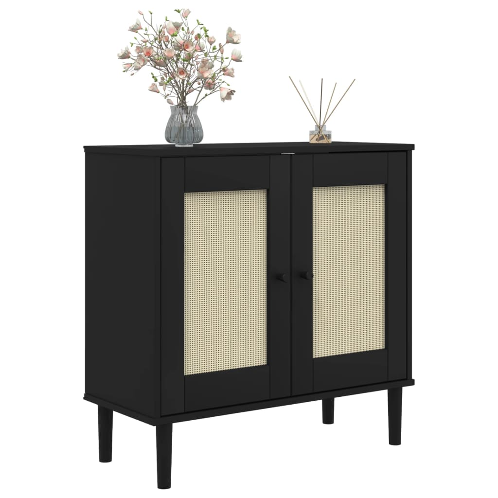 vidaXL Sideboard "SENJA" Rattan Look Black 80x35x80 cm Solid Wood Pine