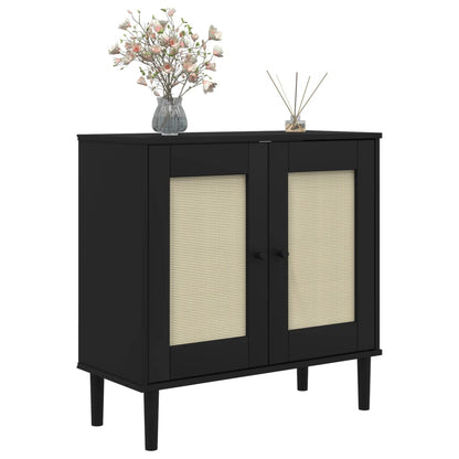 vidaXL Sideboard "SENJA" Rattan Look Black 80x35x80 cm Solid Wood Pine