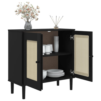 vidaXL Sideboard "SENJA" Rattan Look Black 80x35x80 cm Solid Wood Pine