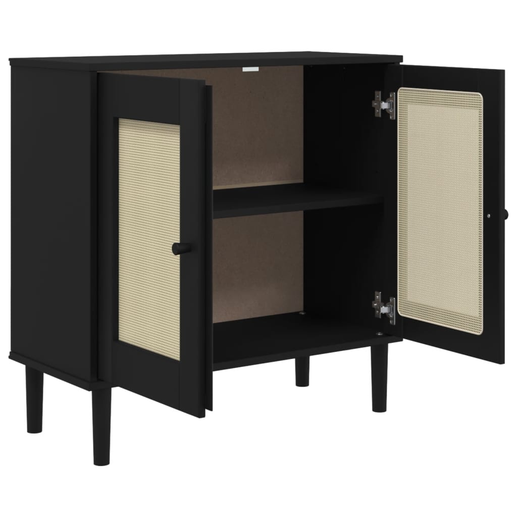 vidaXL Sideboard "SENJA" Rattan Look Black 80x35x80 cm Solid Wood Pine