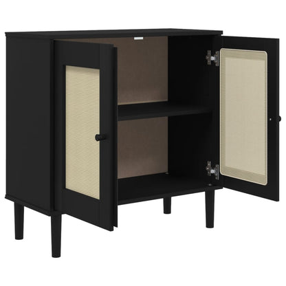 vidaXL Sideboard "SENJA" Rattan Look Black 80x35x80 cm Solid Wood Pine