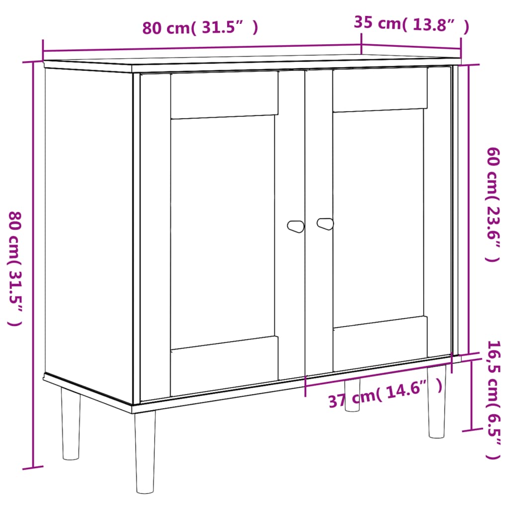 vidaXL Sideboard SENJA Rattan Look Black 80x35x80 cm Solid Wood Pine