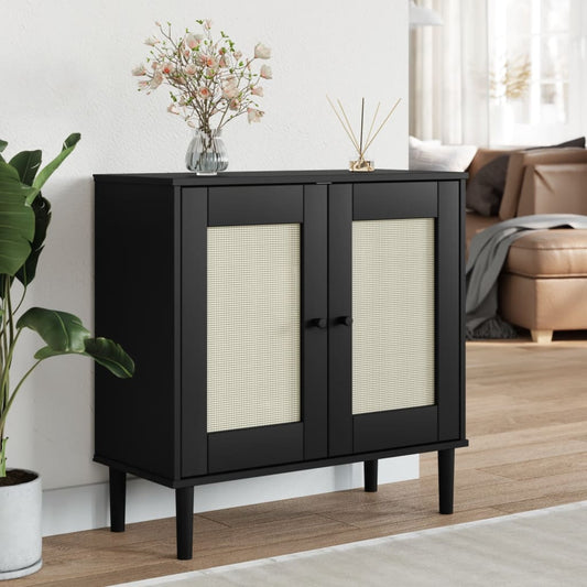 vidaXL Sideboard "SENJA" Rattan Look Black 80x35x80 cm Solid Wood Pine