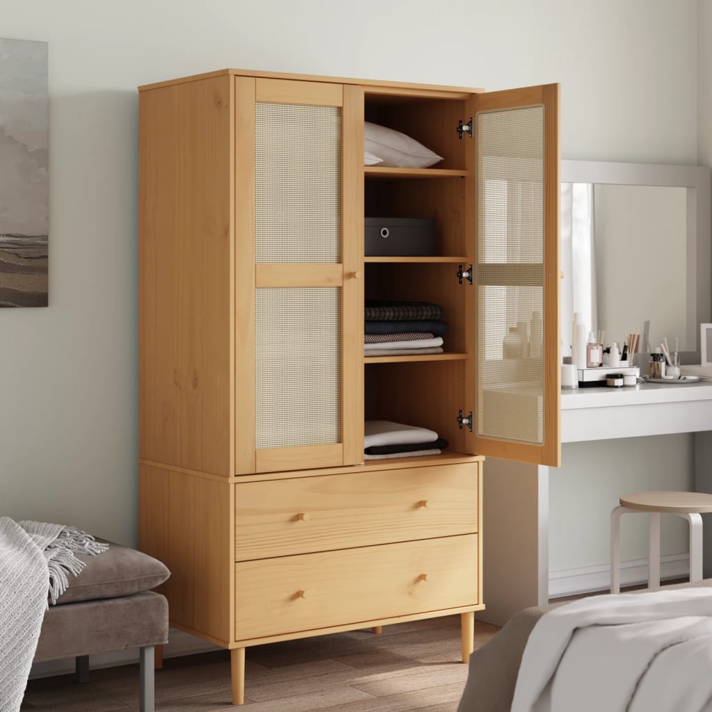 vidaXL Wardrobe "SENJA" Rattan Look Brown 90x55x175 cm Solid Wood Pine