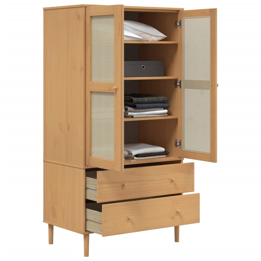 vidaXL Wardrobe "SENJA" Rattan Look Brown 90x55x175 cm Solid Wood Pine