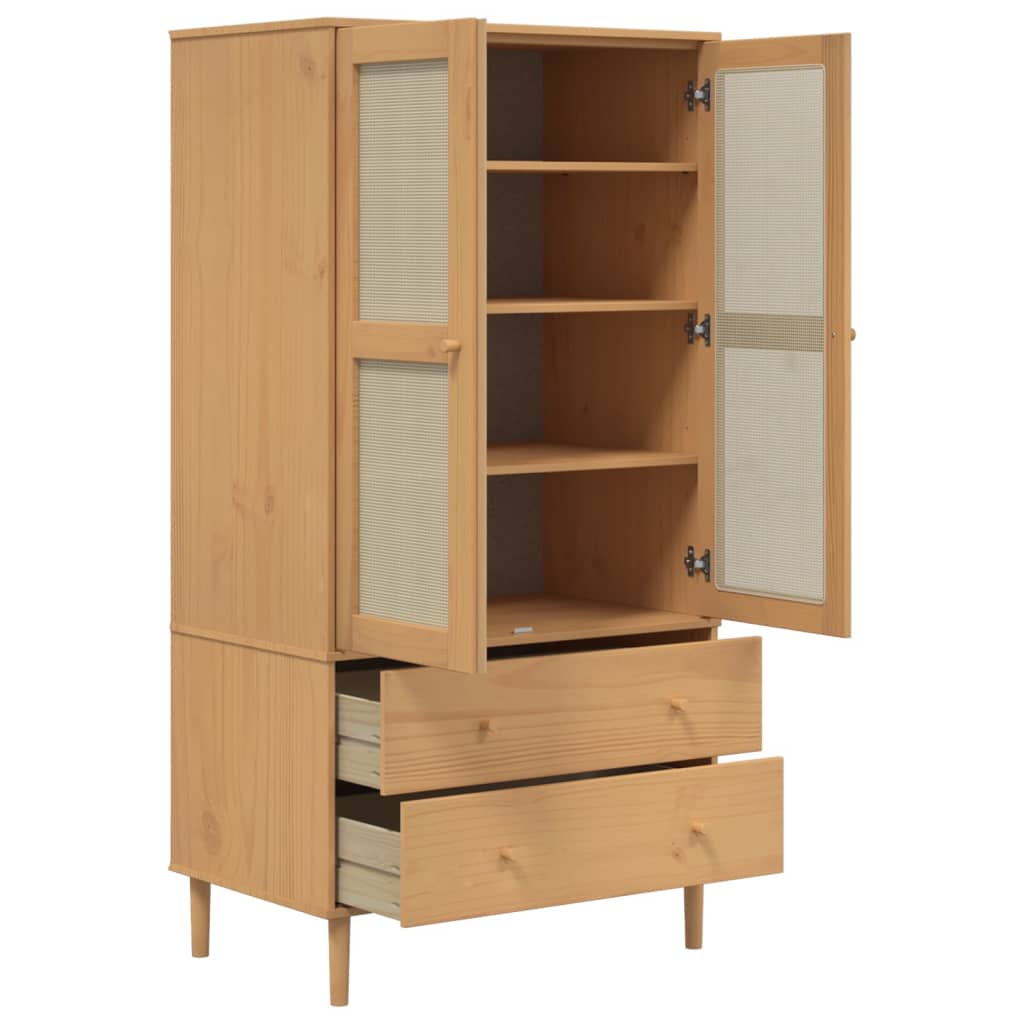 vidaXL Wardrobe "SENJA" Rattan Look Brown 90x55x175 cm Solid Wood Pine