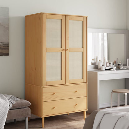 vidaXL Wardrobe "SENJA" Rattan Look Brown 90x55x175 cm Solid Wood Pine