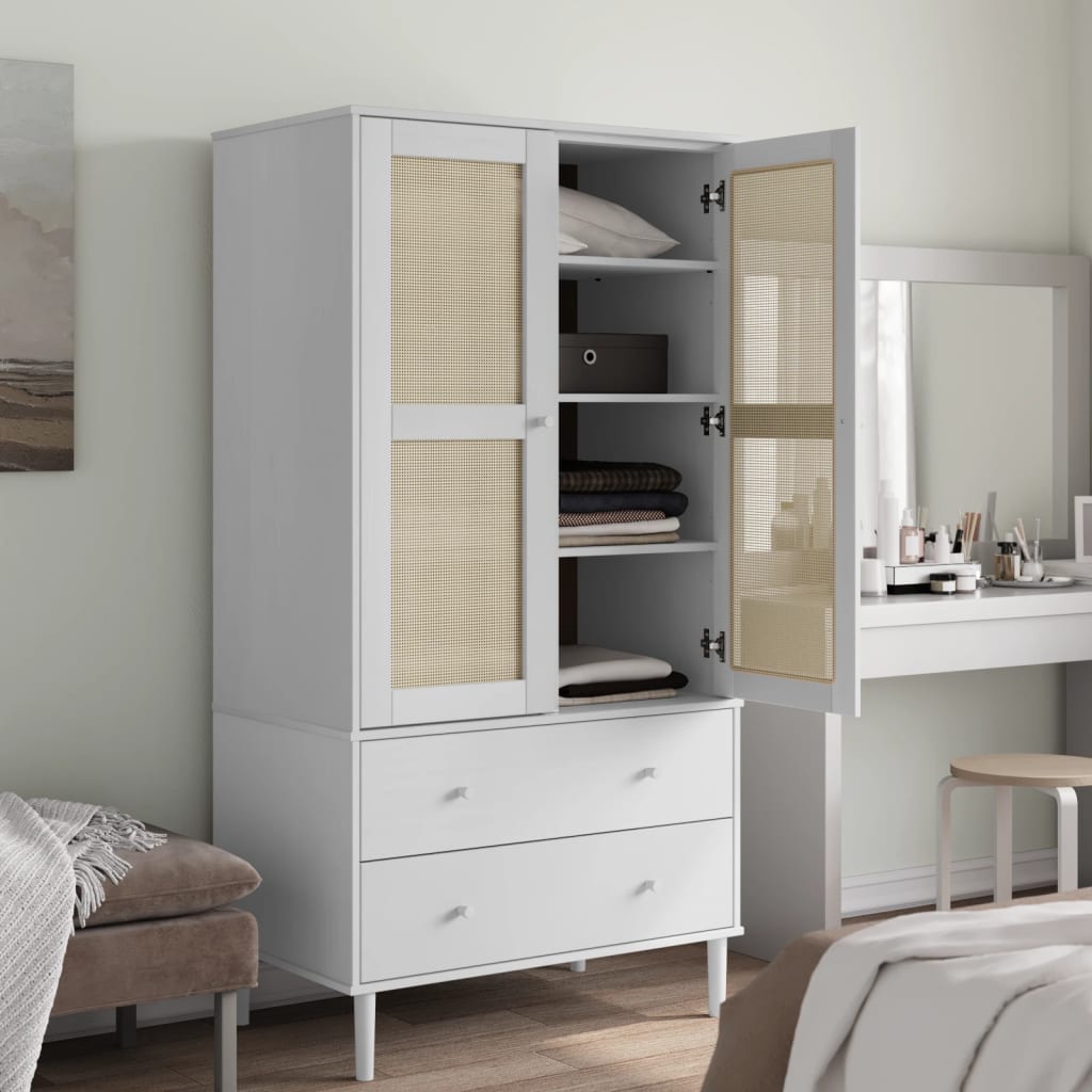 vidaXL Wardrobe "SENJA" Rattan Look White 90x55x175 cm Solid Wood Pine