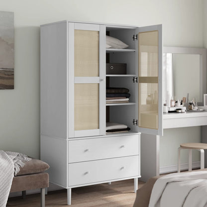vidaXL Wardrobe "SENJA" Rattan Look White 90x55x175 cm Solid Wood Pine