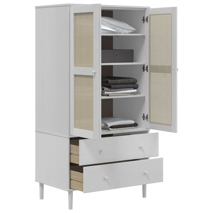 vidaXL Wardrobe "SENJA" Rattan Look White 90x55x175 cm Solid Wood Pine
