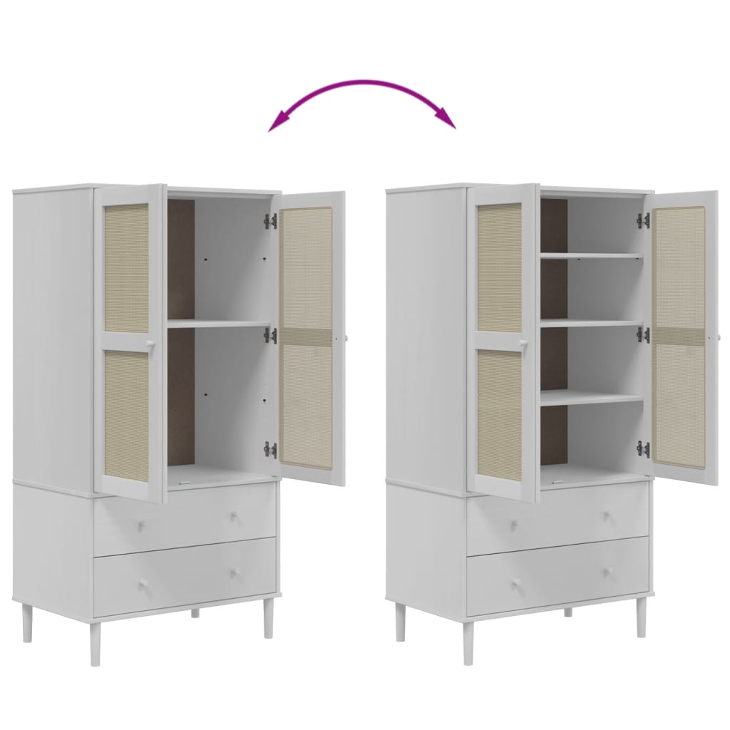 vidaXL Wardrobe "SENJA" Rattan Look White 90x55x175 cm Solid Wood Pine