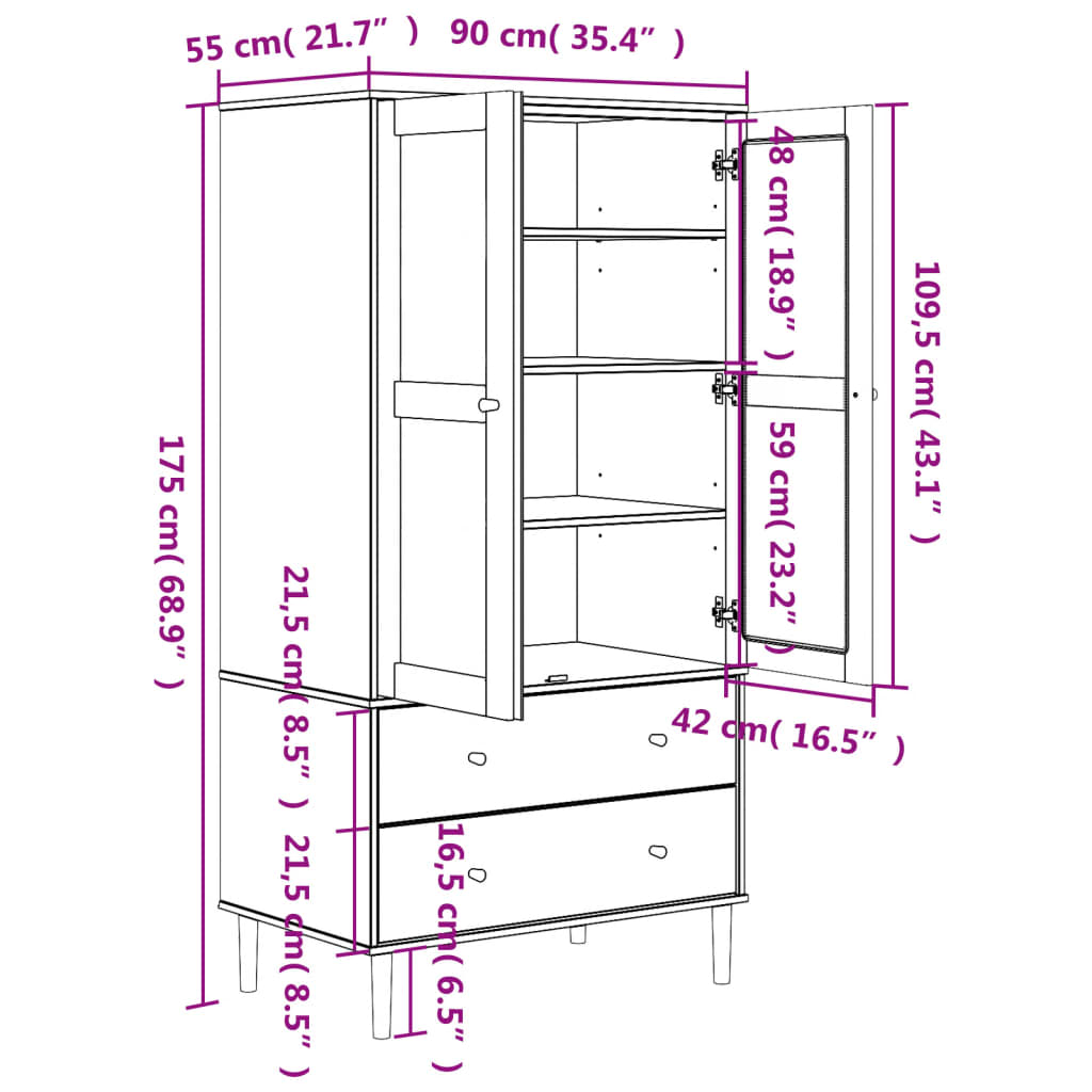 vidaXL Wardrobe "SENJA" Rattan Look White 90x55x175 cm Solid Wood Pine