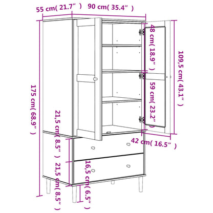 vidaXL Wardrobe "SENJA" Rattan Look White 90x55x175 cm Solid Wood Pine