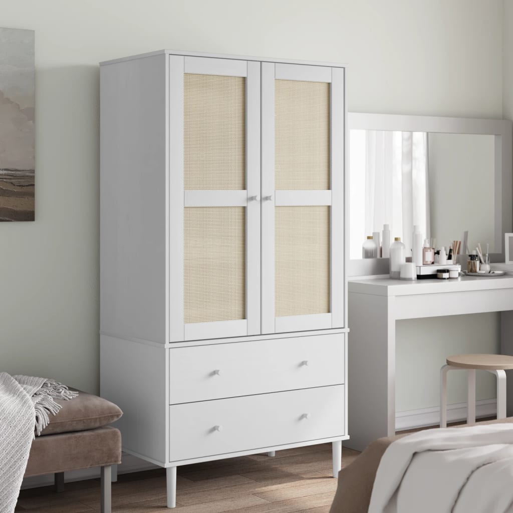 vidaXL Wardrobe "SENJA" Rattan Look White 90x55x175 cm Solid Wood Pine