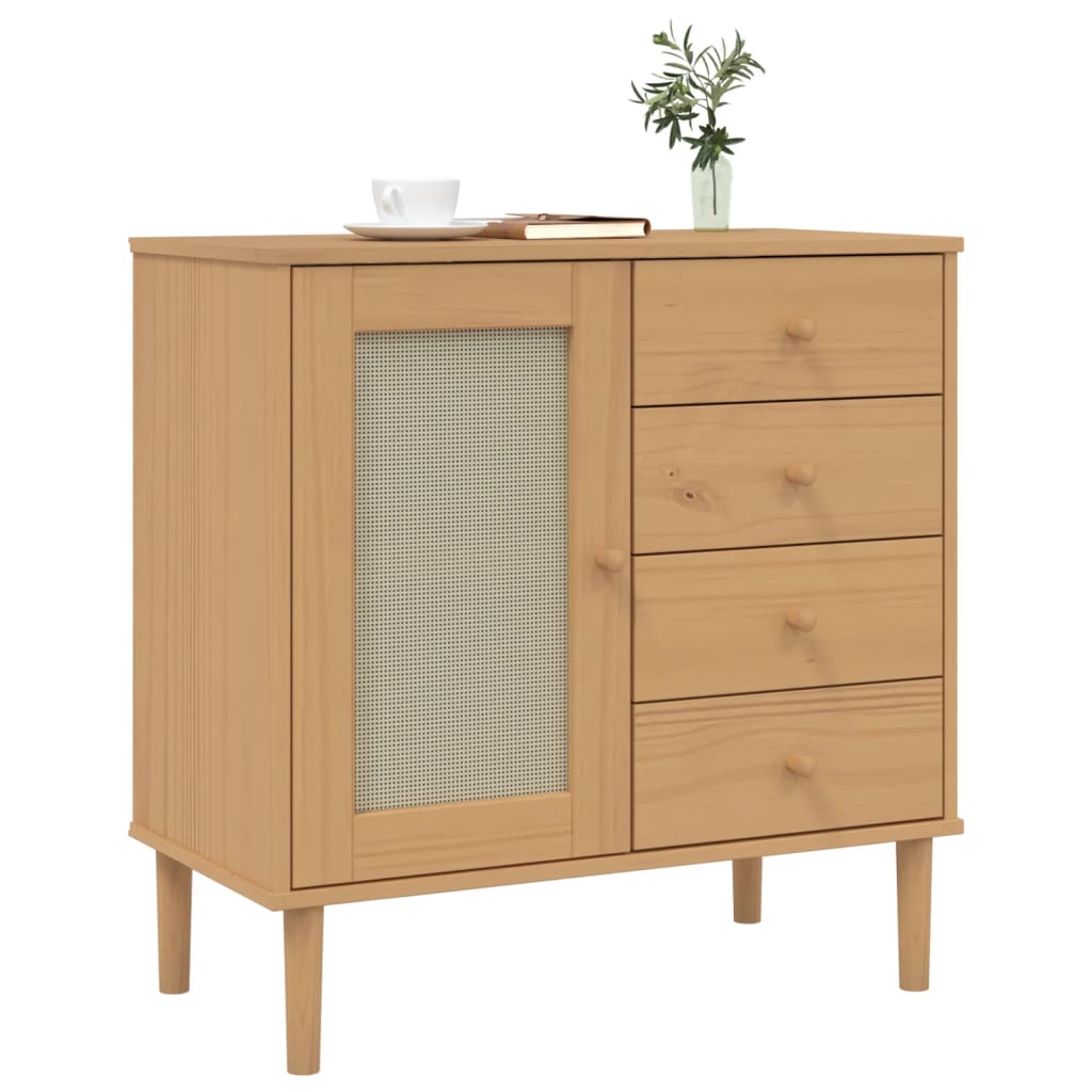 vidaXL Sideboard "SENJA" Rattan Look Brown 80x40x80 cm Solid Wood Pine