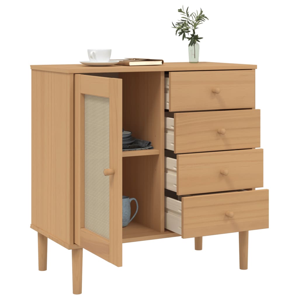 vidaXL Sideboard "SENJA" Rattan Look Brown 80x40x80 cm Solid Wood Pine