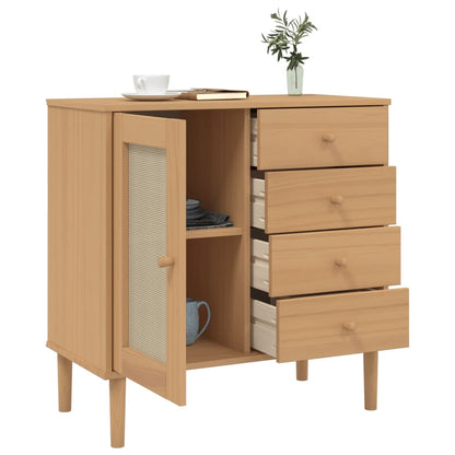 vidaXL Sideboard "SENJA" Rattan Look Brown 80x40x80 cm Solid Wood Pine