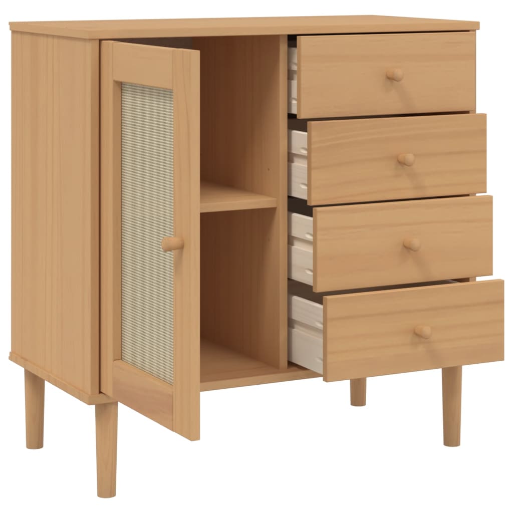 vidaXL Sideboard "SENJA" Rattan Look Brown 80x40x80 cm Solid Wood Pine