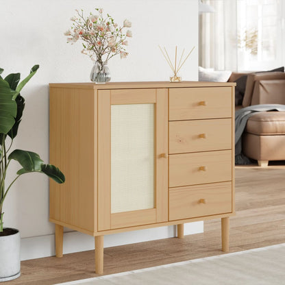 vidaXL Sideboard "SENJA" Rattan Look Brown 80x40x80 cm Solid Wood Pine