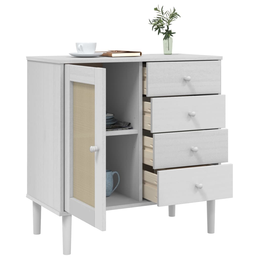 vidaXL Sideboard "SENJA" Rattan Look White 80x40x80 cm Solid Wood Pine