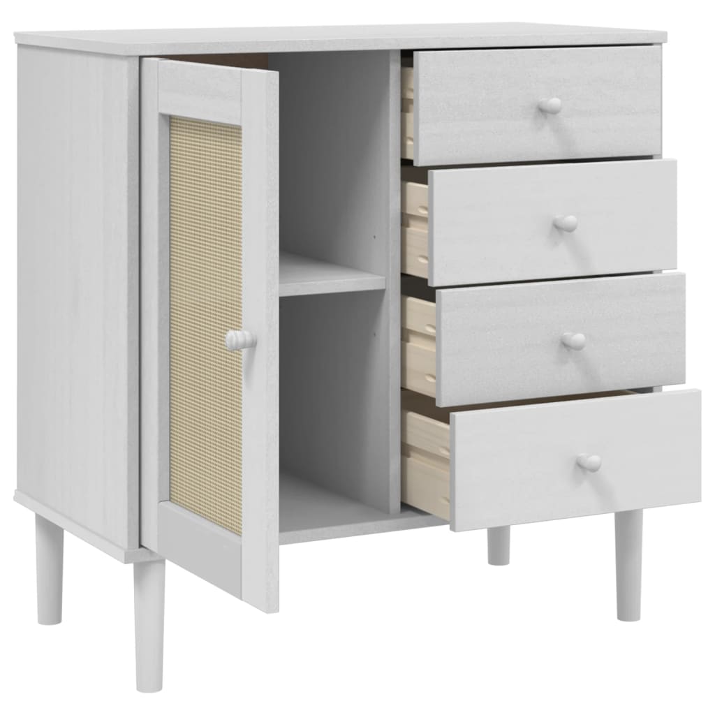 vidaXL Sideboard "SENJA" Rattan Look White 80x40x80 cm Solid Wood Pine