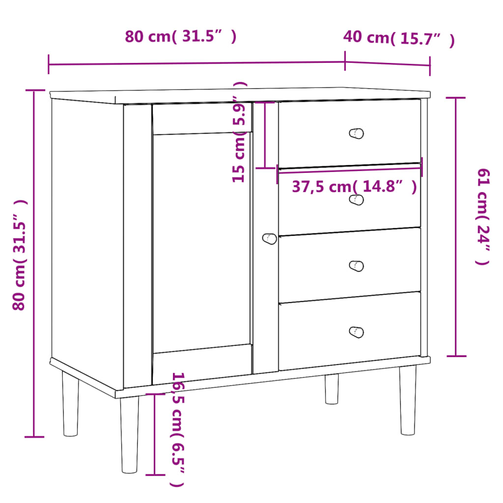 vidaXL Sideboard SENJA Rattan Look White 80x40x80 cm Solid Wood Pine