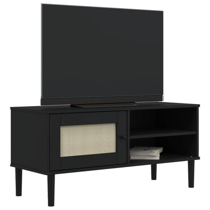 vidaXL TV Cabinet SENJA Rattan Look Black 106x40x49cm Solid Wood Pine