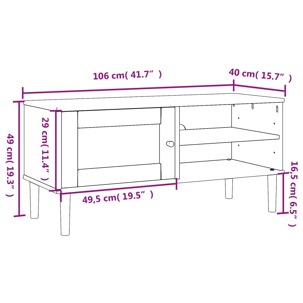 vidaXL TV Cabinet SENJA Rattan Look Black 106x40x49cm Solid Wood Pine