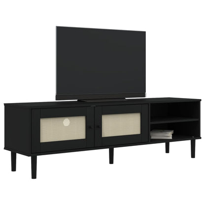 vidaXL TV Cabinet "SENJA" Rattan Look Black 158x40x49cm Solid Wood Pine