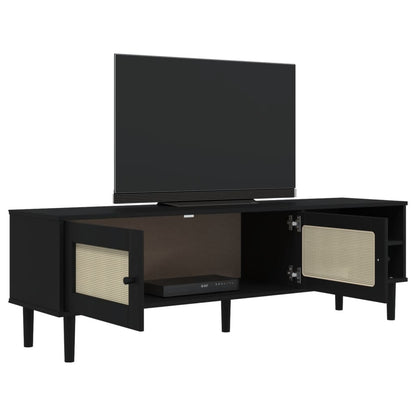 vidaXL TV Cabinet "SENJA" Rattan Look Black 158x40x49cm Solid Wood Pine